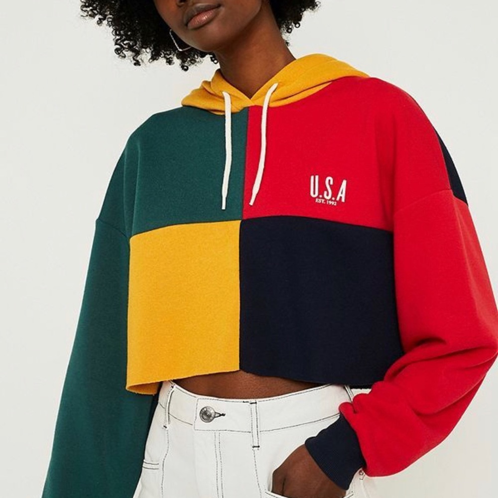 Urban outfitters color block cropped hoodie